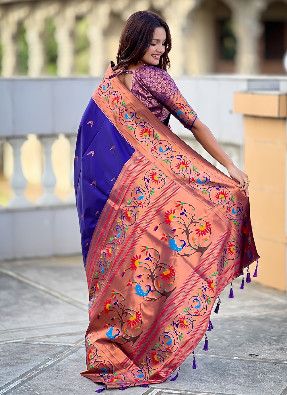 Violet Silk Contemporary Saree Jacquard Work, Meenakari S19946