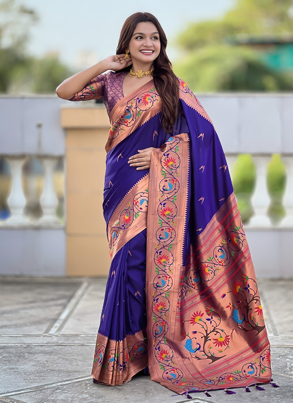 Violet Silk Contemporary Saree Jacquard Work, Meenakari S19946