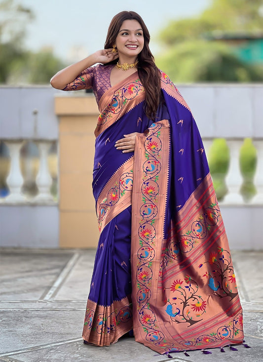 Violet Silk Contemporary Saree Jacquard Work, Meenakari S19946
