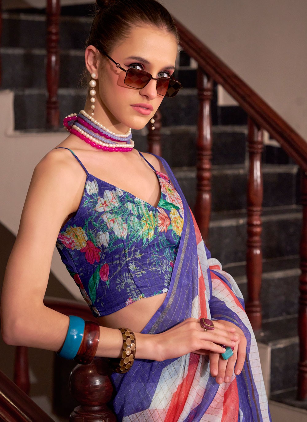 Strips Cotton Silk Violet Saree S14782