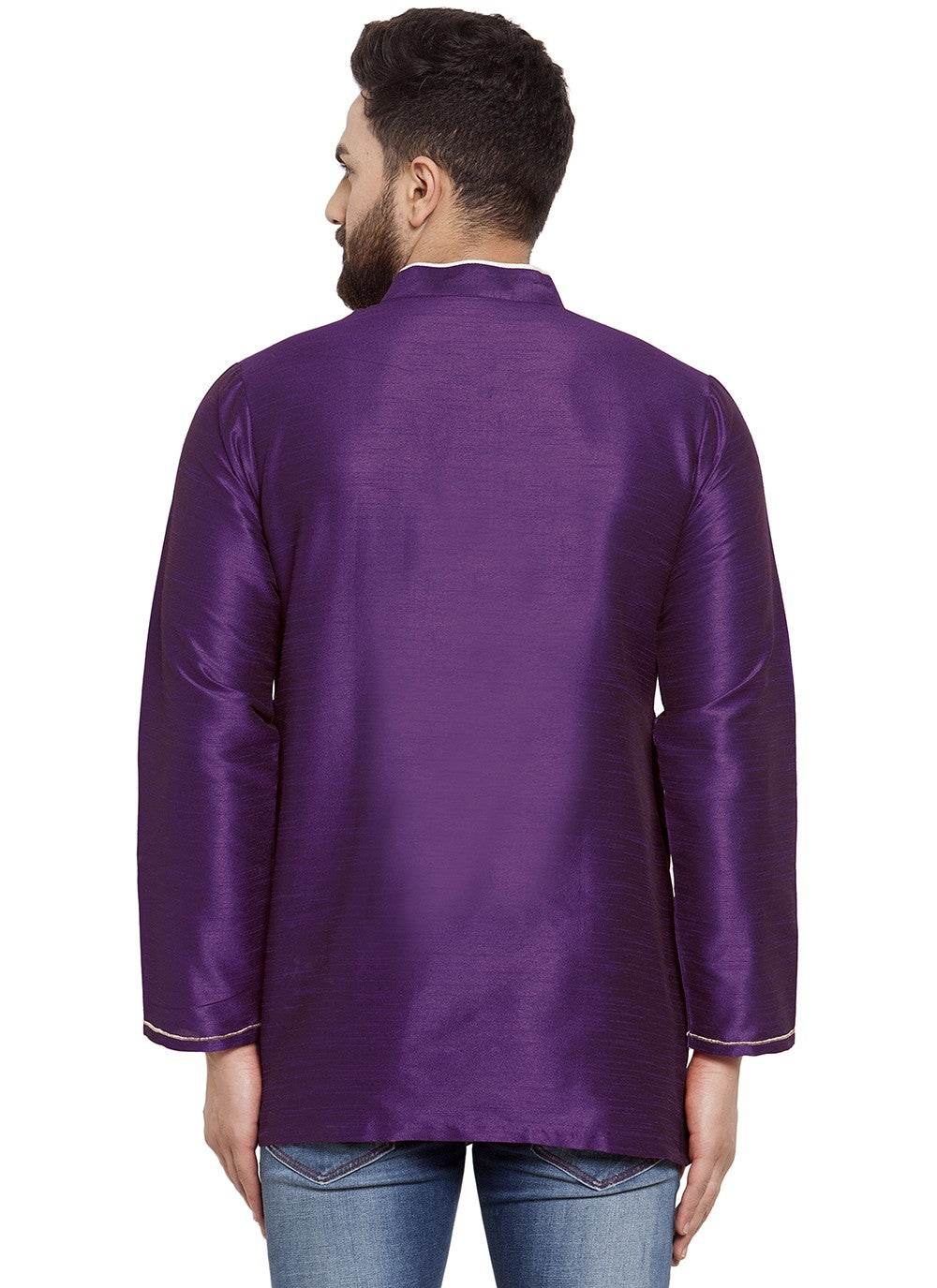 Machine Embroidery Dupion Silk Violet Short Kurta - M5731