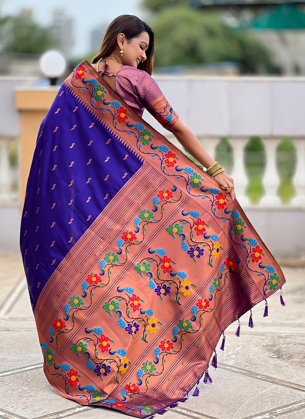 Violet Silk Contemporary Saree Jacquard Work, Meenakari S19954