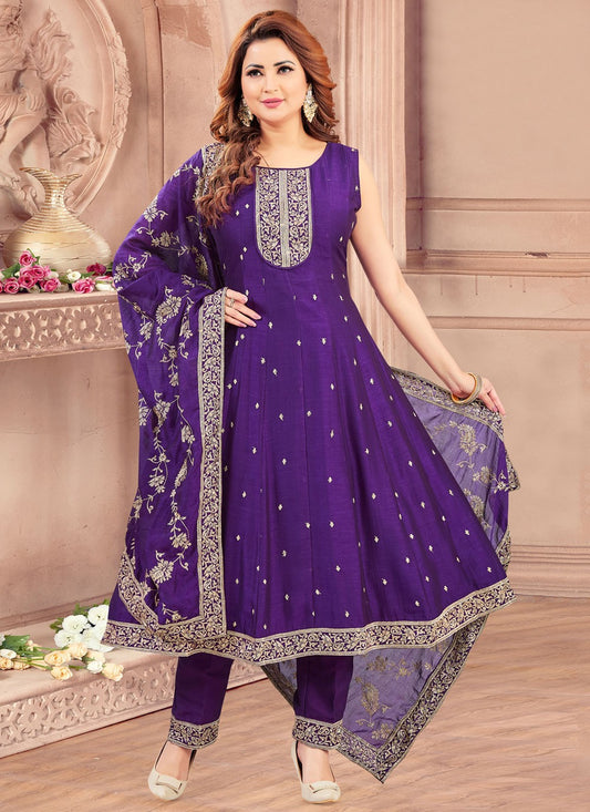 Anarkali Embroidered, Zari Violet T7597