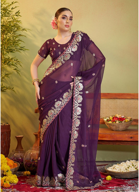 Embroidered Organza Violet Saree S14470