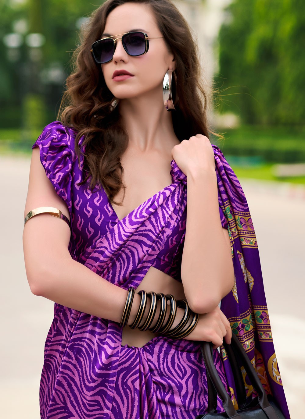 Classic Printed Satin Saree - S7498