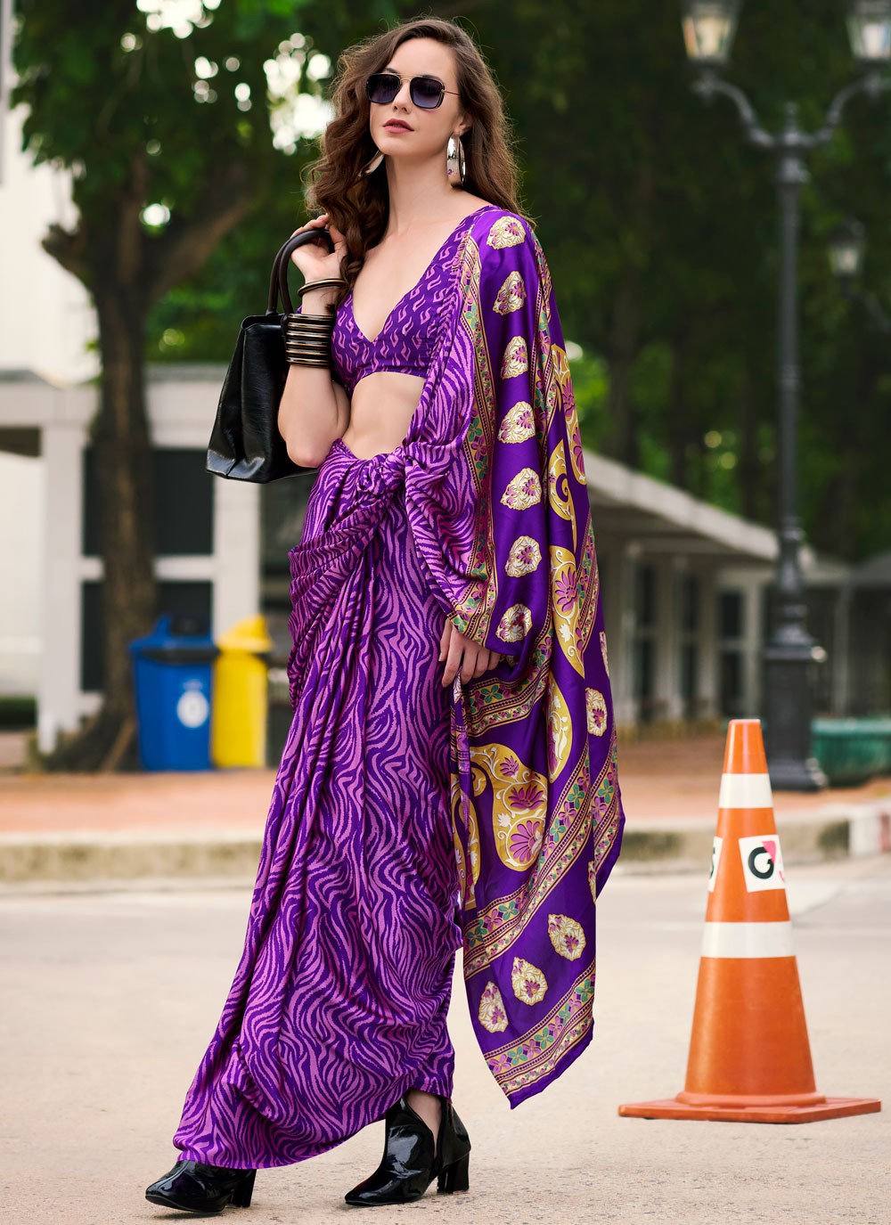 Classic Printed Satin Saree - S7498