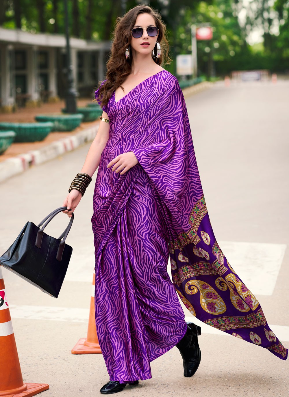 Classic Printed Satin Saree - S7498