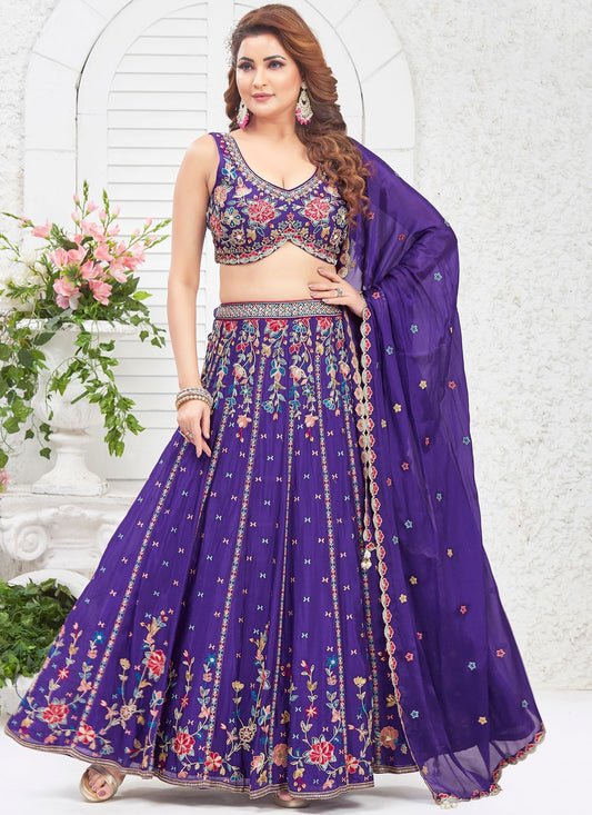 Printed Georgette Violet Lehenga Choli L3485