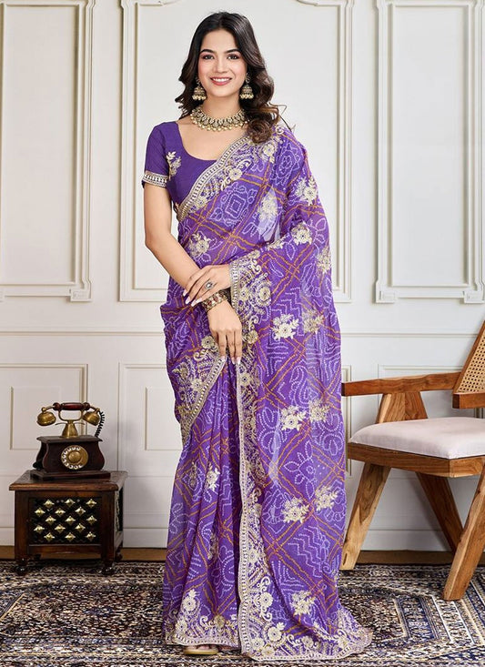Bandhej Georgette Violet Saree S14153