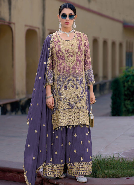 Salwar Suit Digital Print Violet Chinon T5896