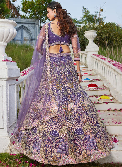 Embroidered Net Violet Lehenga - L3365