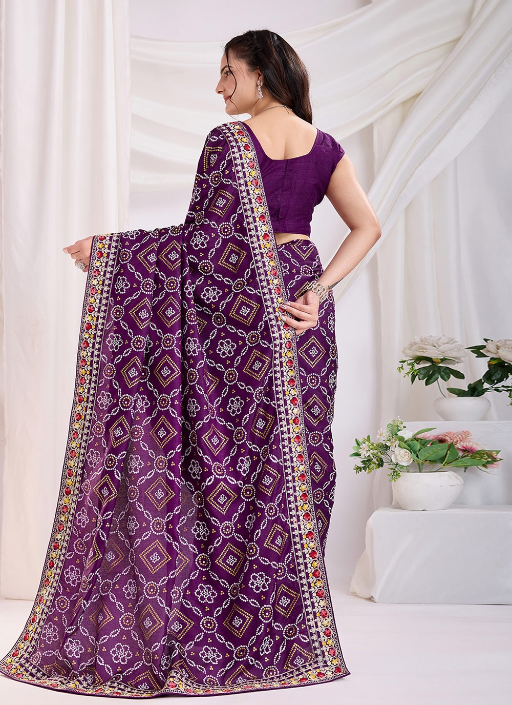 Embroidered Vichitra Silk Violet Saree S14108