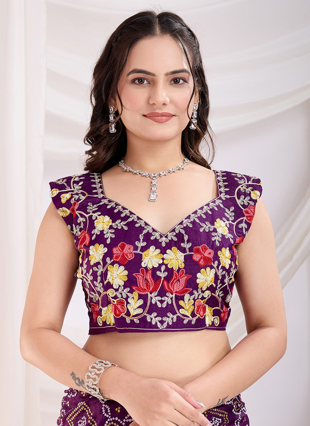 Embroidered Vichitra Silk Violet Saree S13872