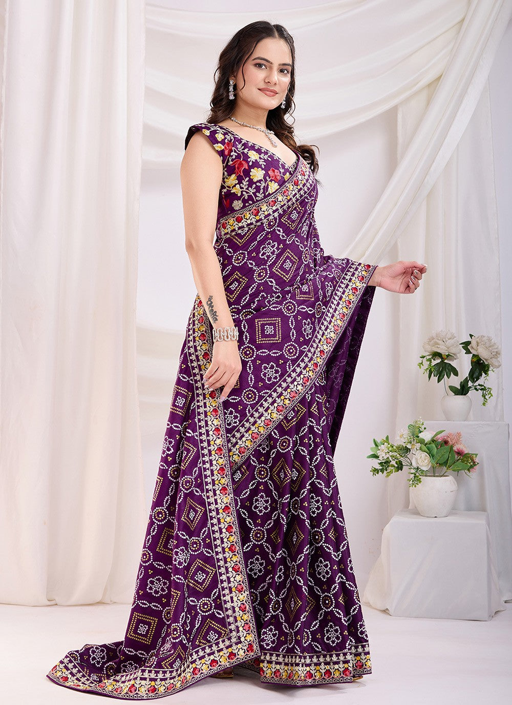 Embroidered Vichitra Silk Violet Saree S13872
