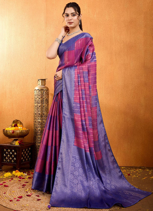 Weaving Zari Brocade Violet Saree S13939