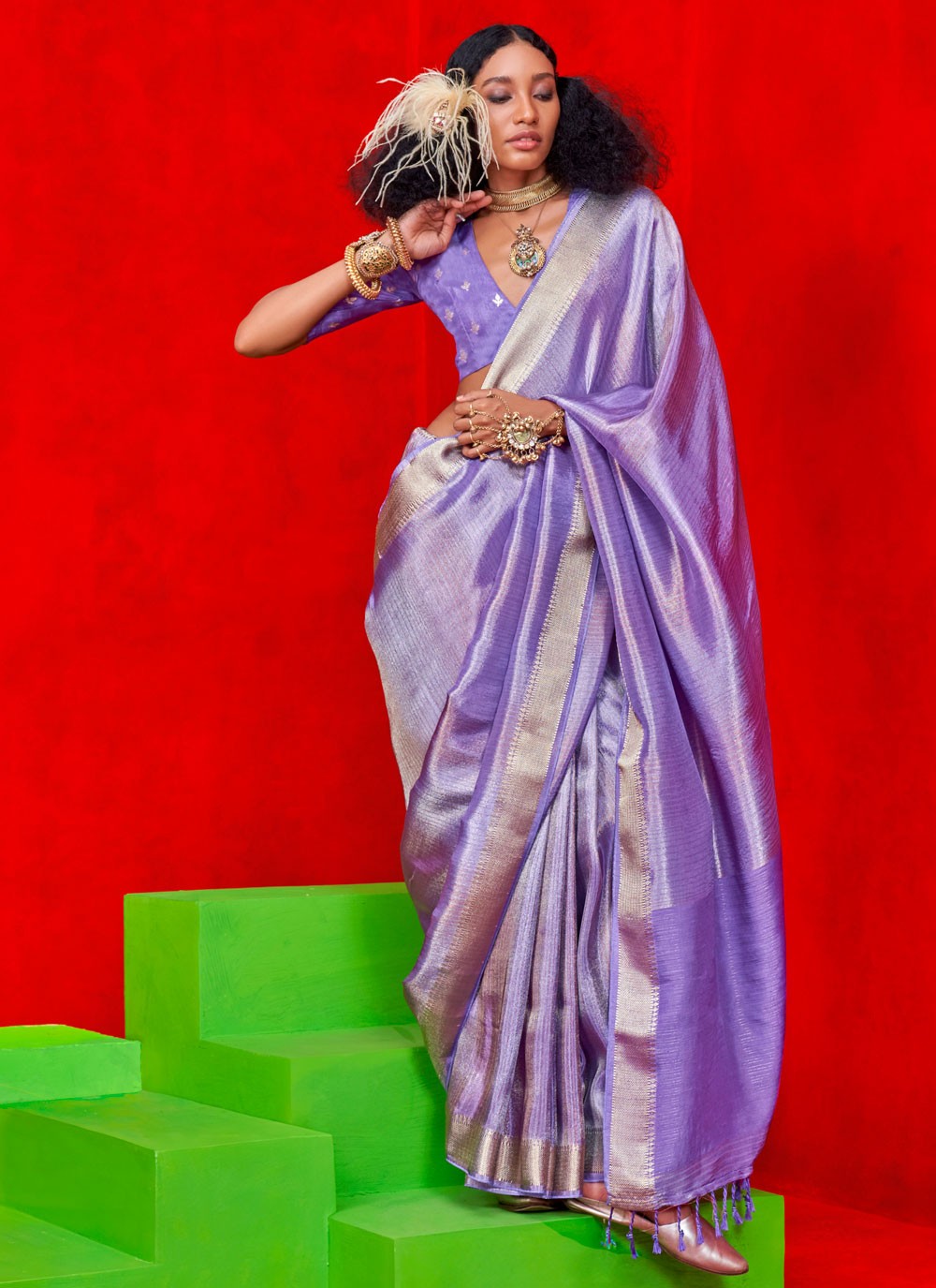 Trendy Saree Weaving Zari Violet Tissue Saree S12701