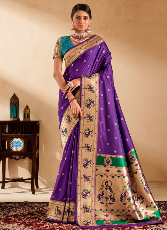 Woven Silk Violet Saree S14495