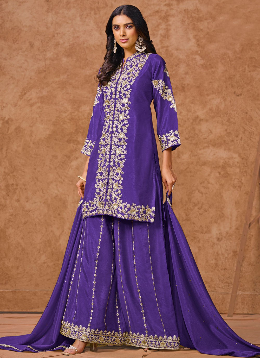 Salwar Suit Embroidered Violet Chinon T5741