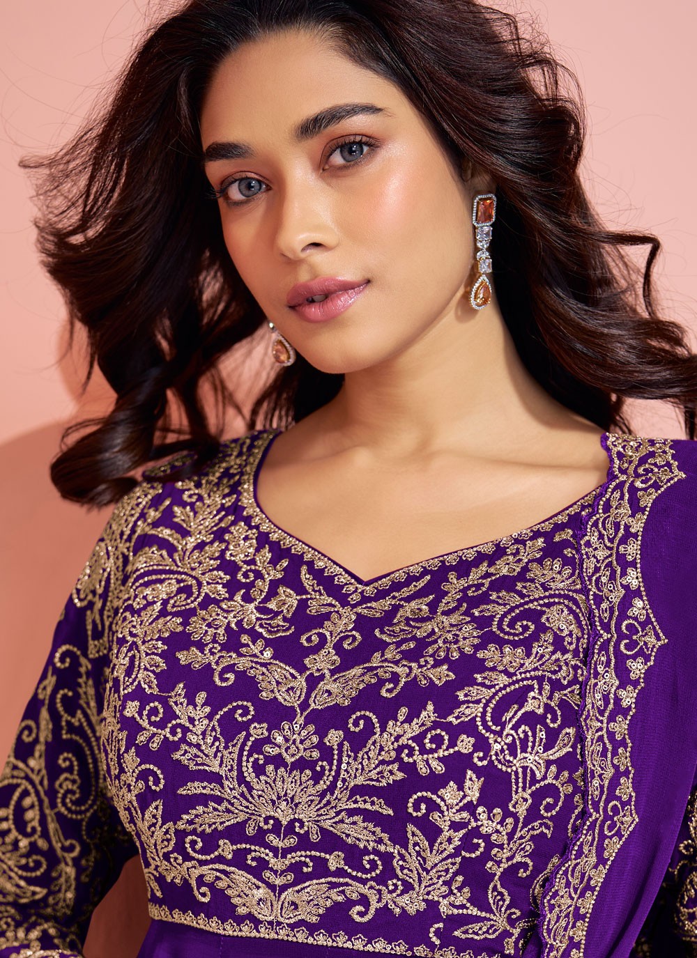 Salwar Suit Embroidered Violet Pure Georgette T5906