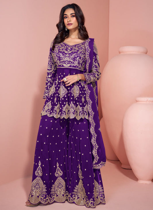 Salwar Suit Embroidered Violet Pure Georgette T5906