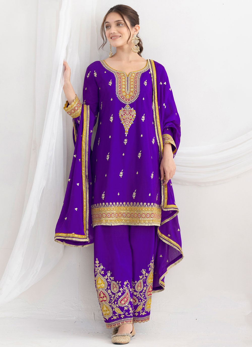 Salwar Suit Embroidered, Mirror, Sequins, Zari Violet T8138