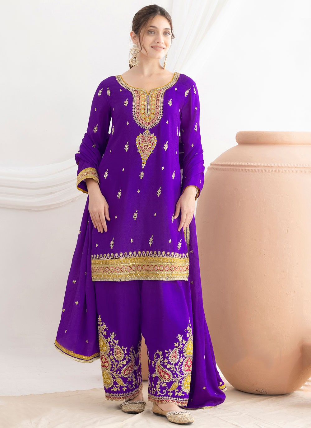 Salwar Suit Embroidered, Mirror, Sequins, Zari Violet T8138