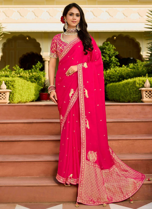 Pink Organza Designer Saree Beads S19767