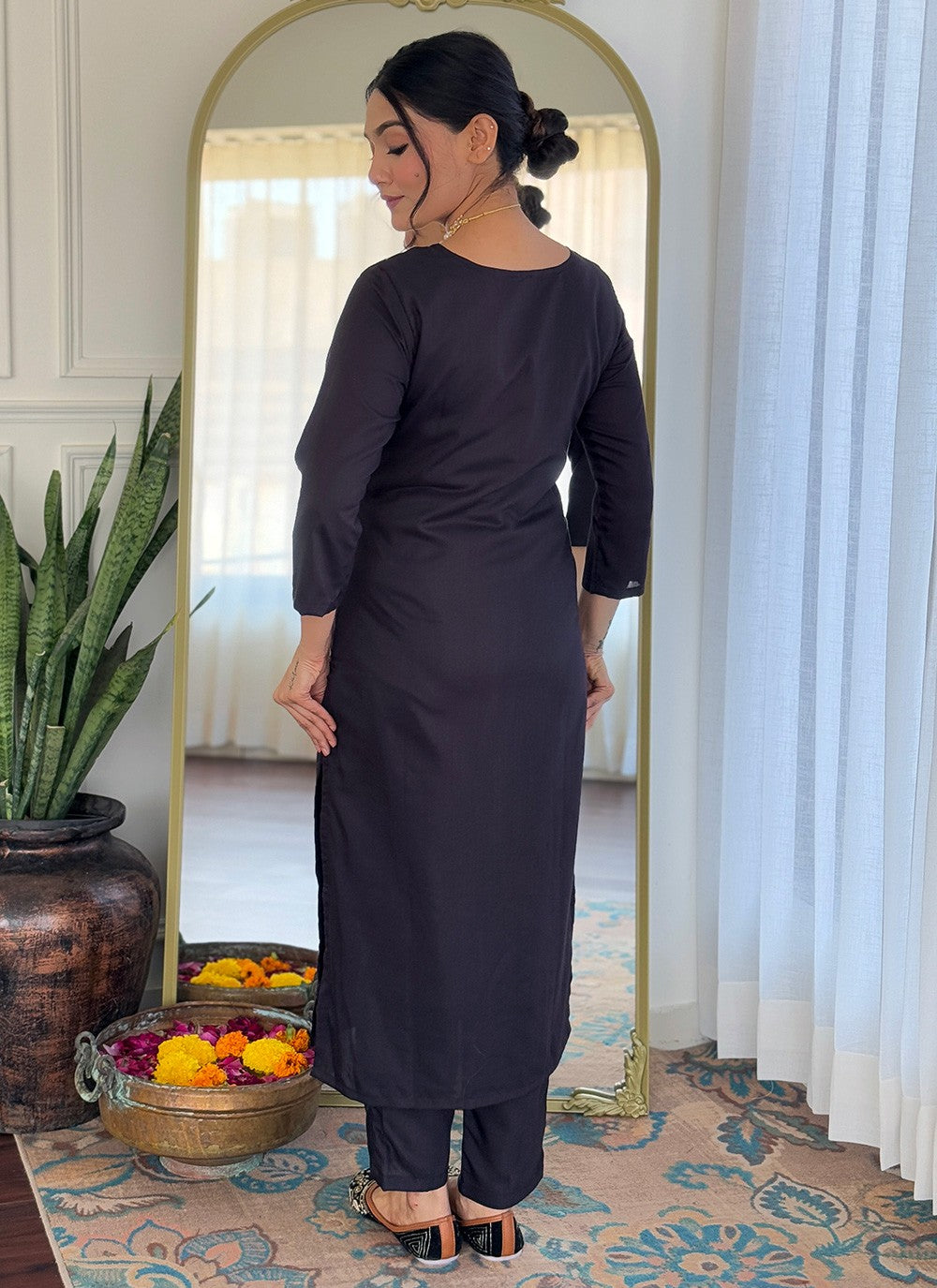 Salwar Suit Embroidered, Printed Black T7367