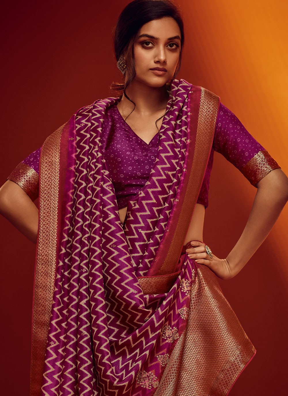 Border Work Viscose Magenta Saree S14236