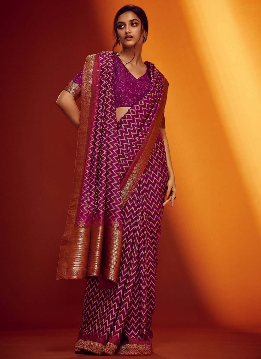 Border Work Viscose Magenta Saree S14236