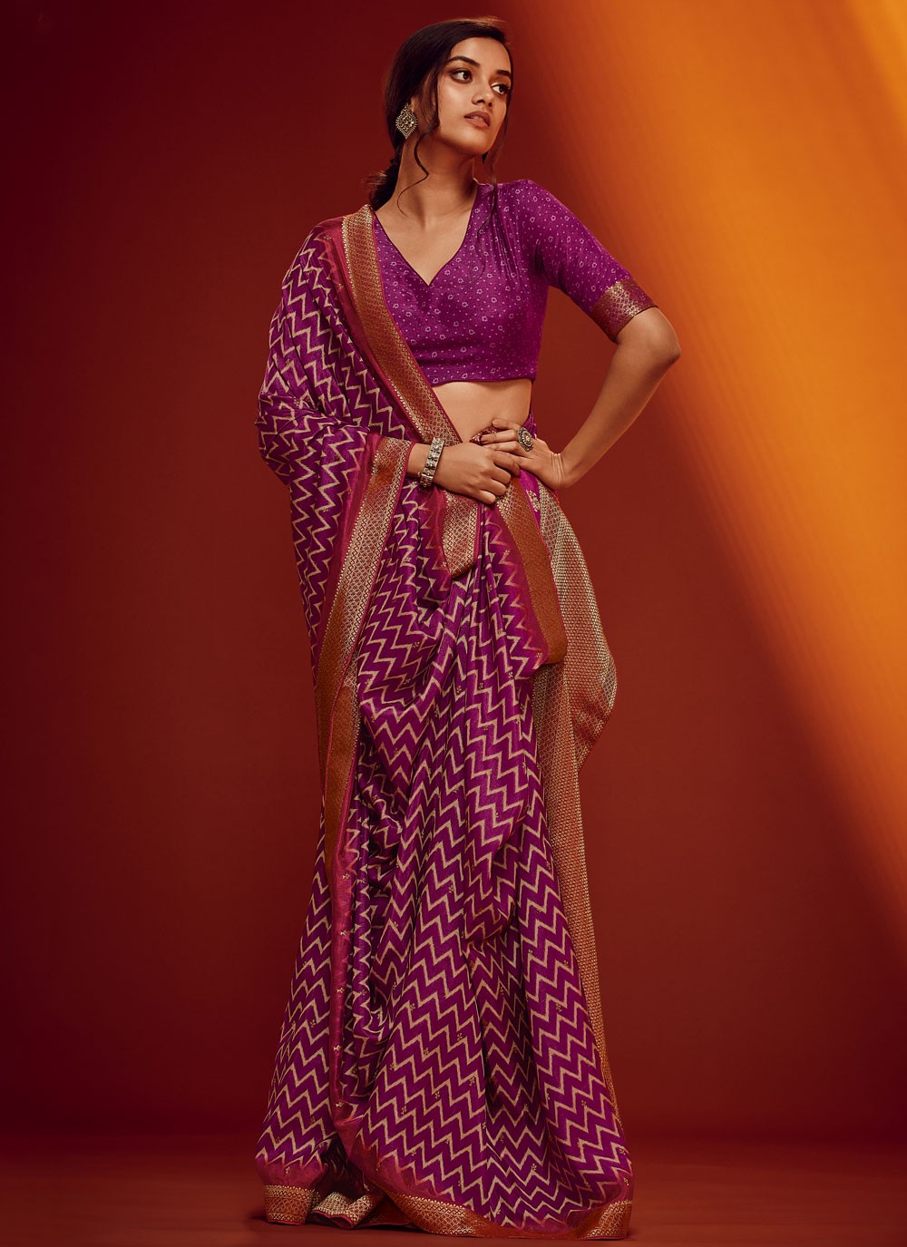 Border Work Viscose Magenta Saree S14236
