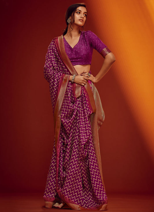 Border Work Viscose Magenta Saree S14236