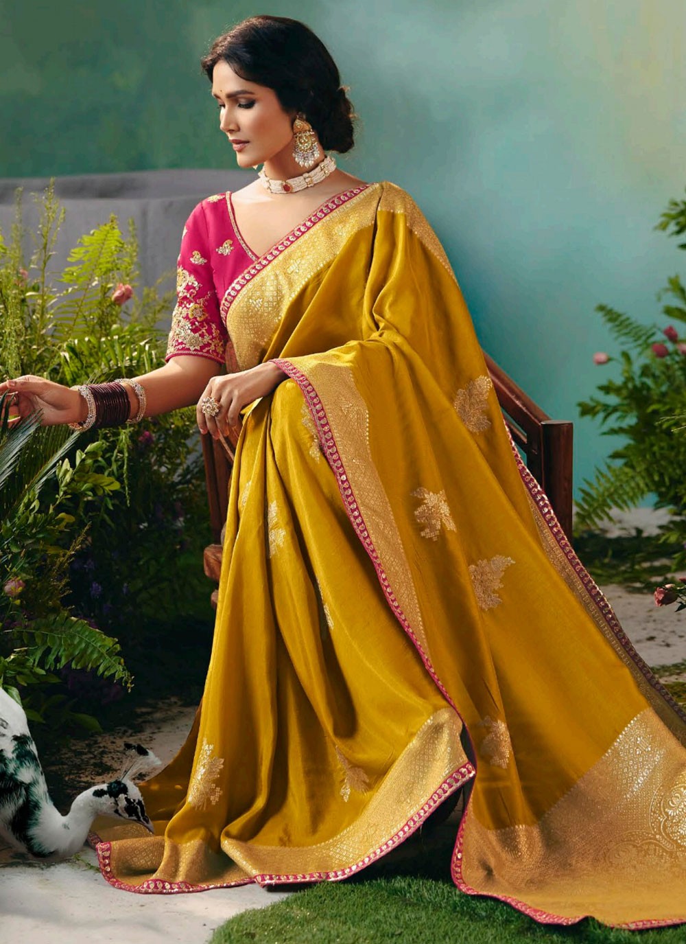 Mustard Silk Saree Embroidered, Weaving Zari S20206