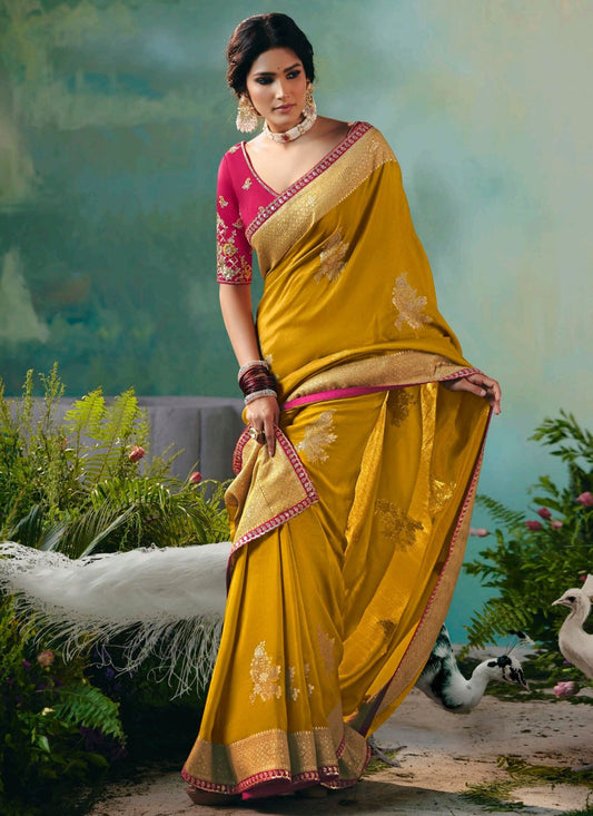 Mustard Silk Saree Embroidered, Weaving Zari S20206