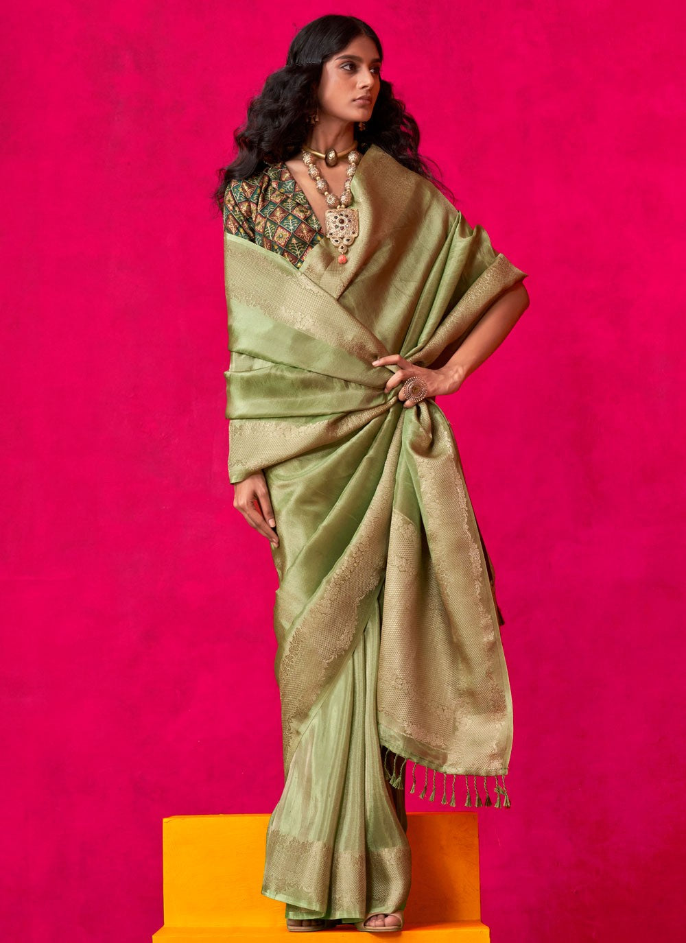 Classic Saree Weaving Zari Green Tissue Saree S13510