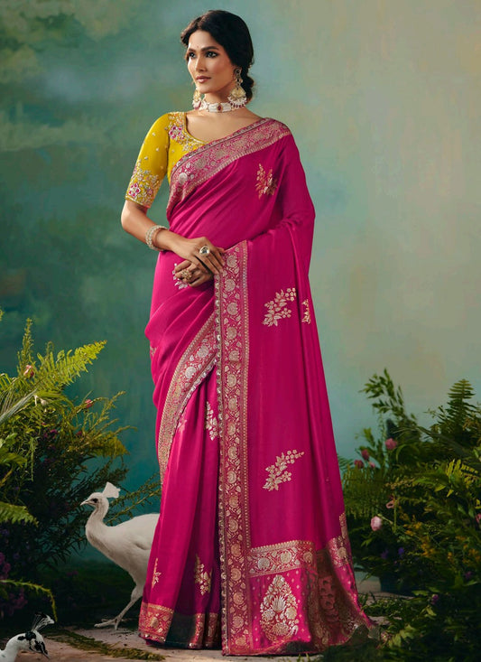 Pink Silk Classic Saree Embroidered, Weaving Zari S20208