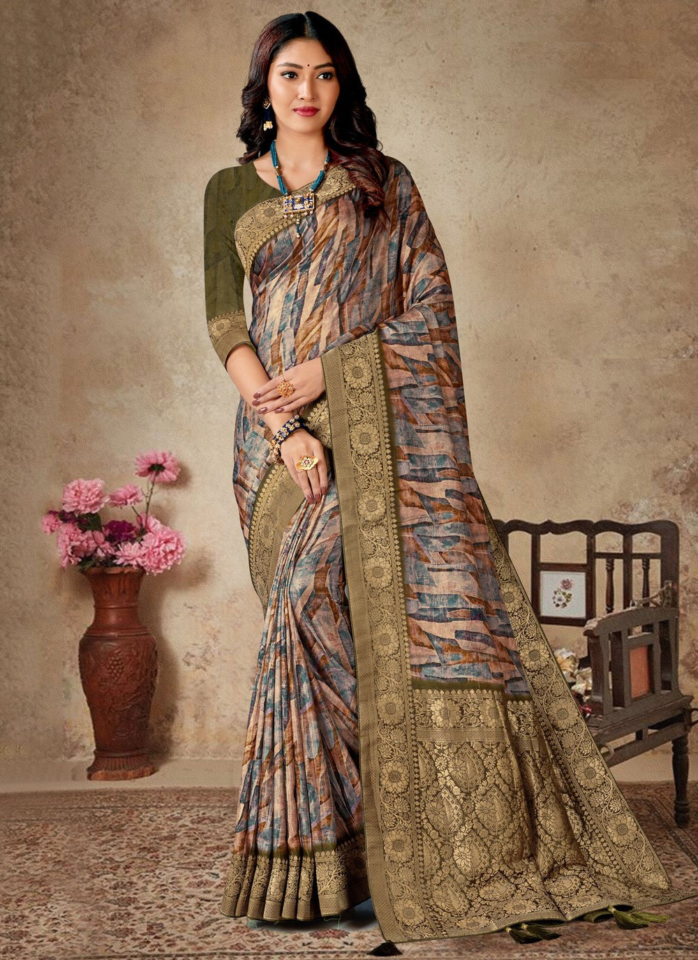 Trendy Digital Print Silk, Viscose Saree - S4707