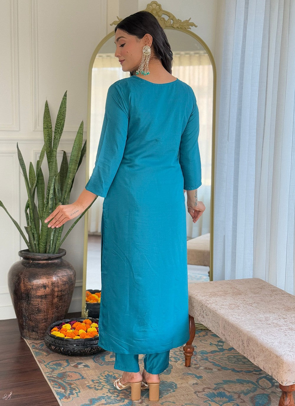 Embroidered Viscose Firozi Salwar Suit T6039