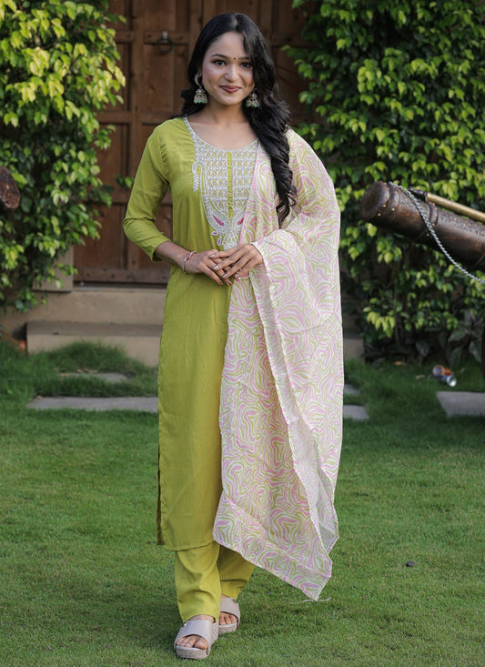 Salwar Suit Embroidered Green Viscose T5735