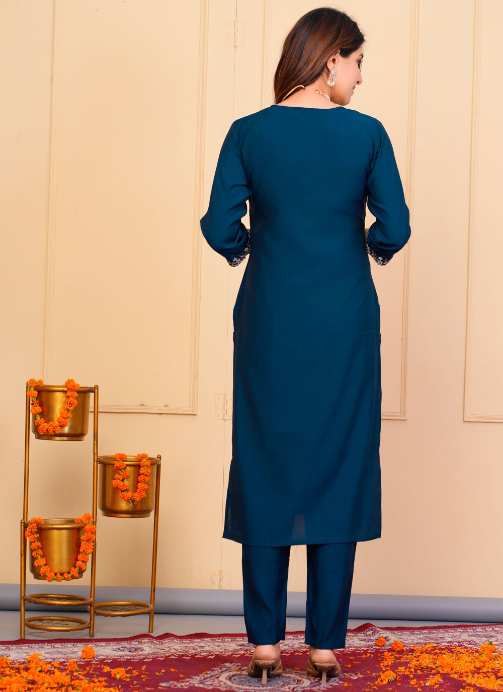 Pant Style Suit Embroidered Morpeach Chanderi T5133