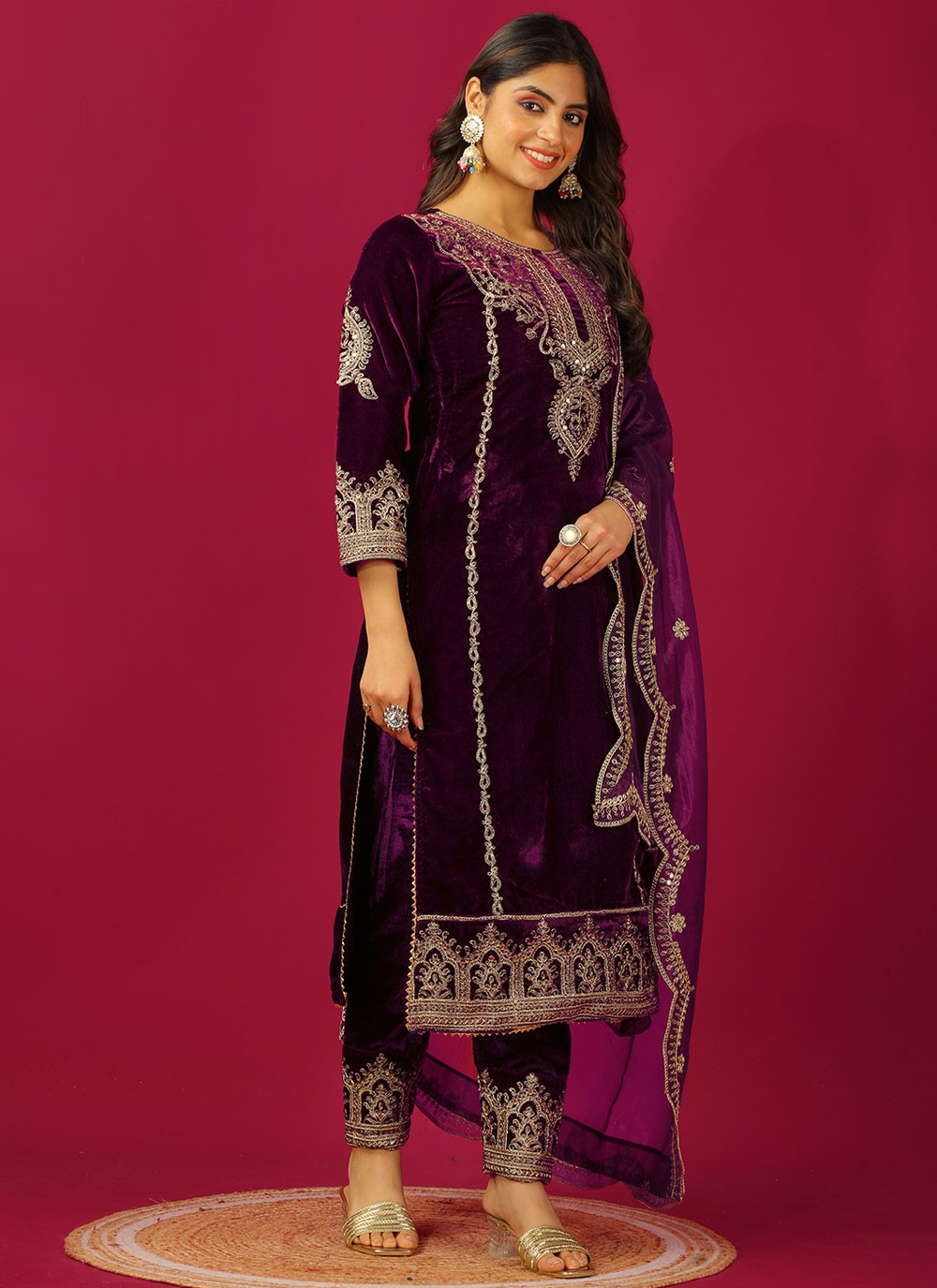 Embroidered Velvet Purple Salwar Suit T5983