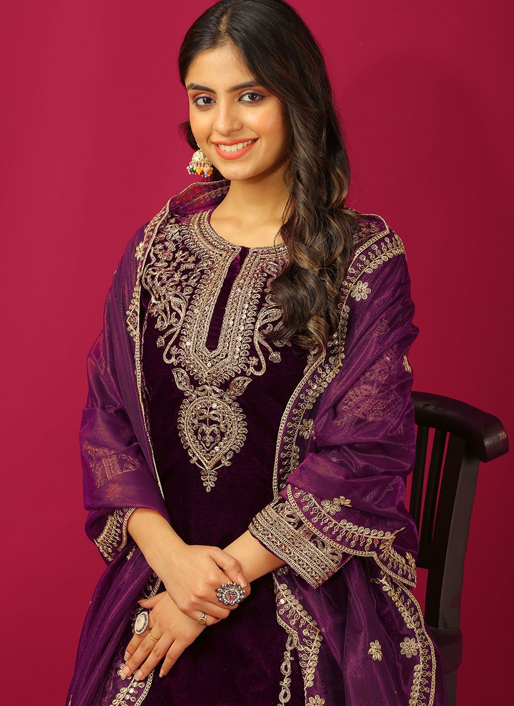 Embroidered Velvet Purple Salwar Suit T5983