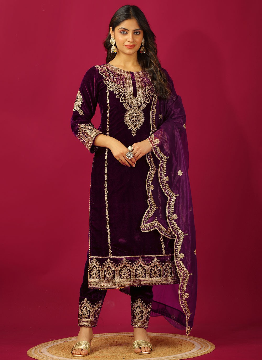 Embroidered Velvet Purple Salwar Suit T5983