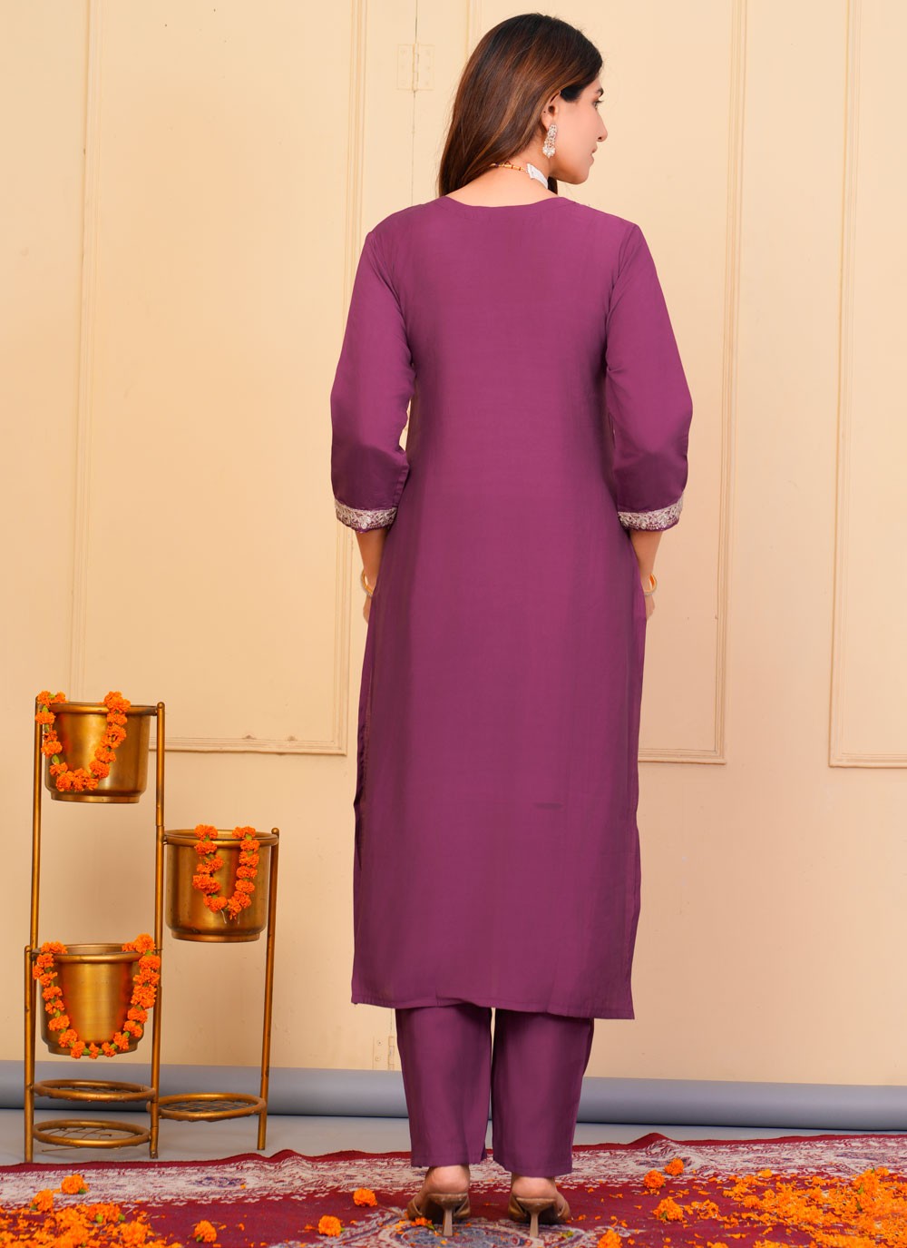 Salwar Suit Embroidered Purple Chanderi T5135