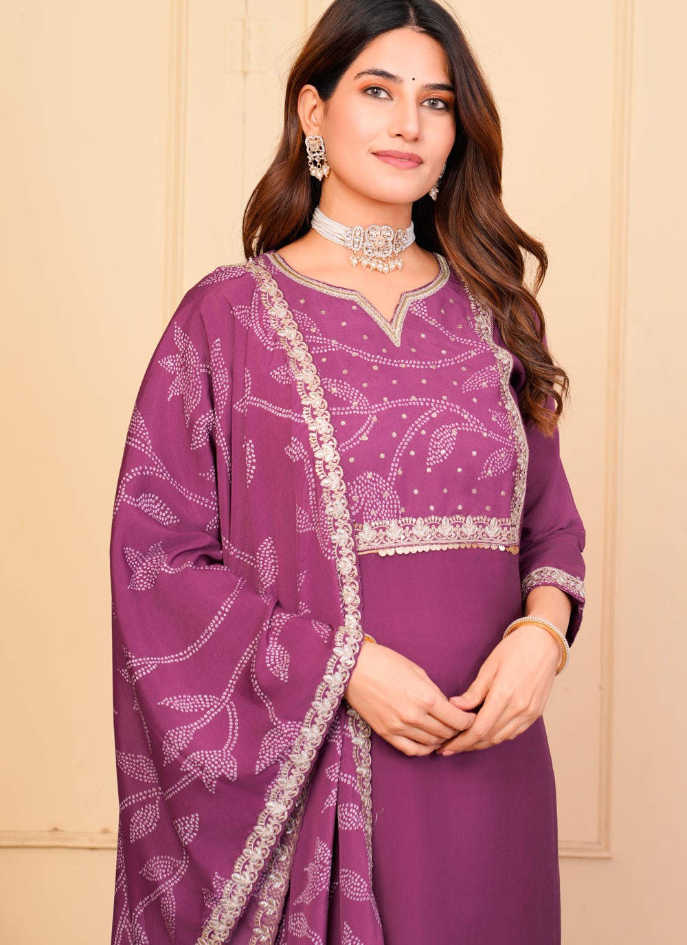 Salwar Suit Embroidered Purple Chanderi T5135
