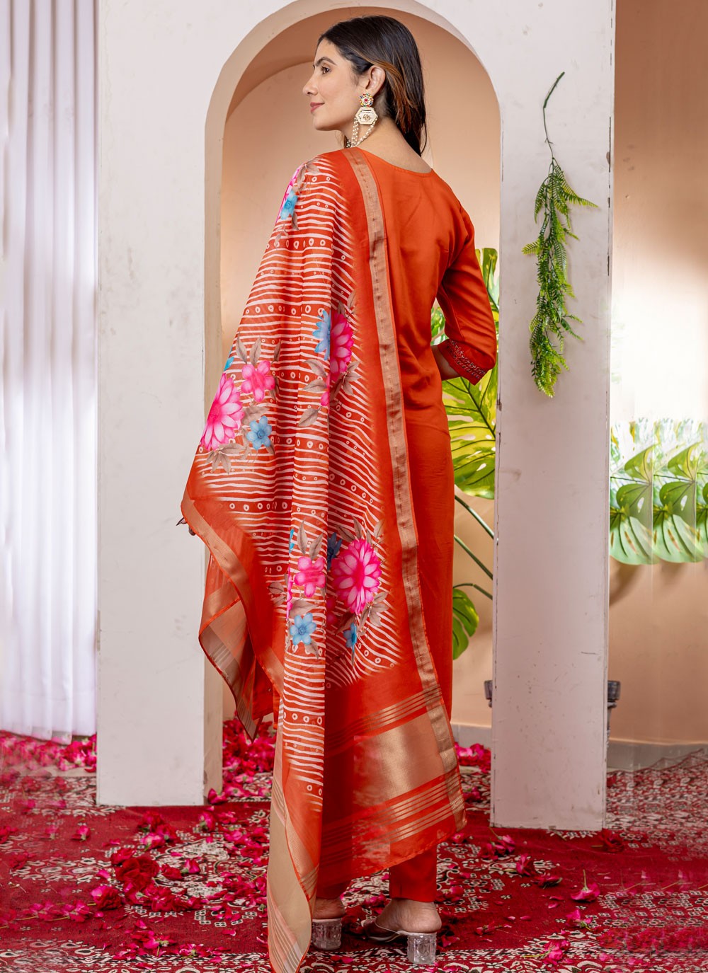 Salwar Suit Embroidered Orange T7541
