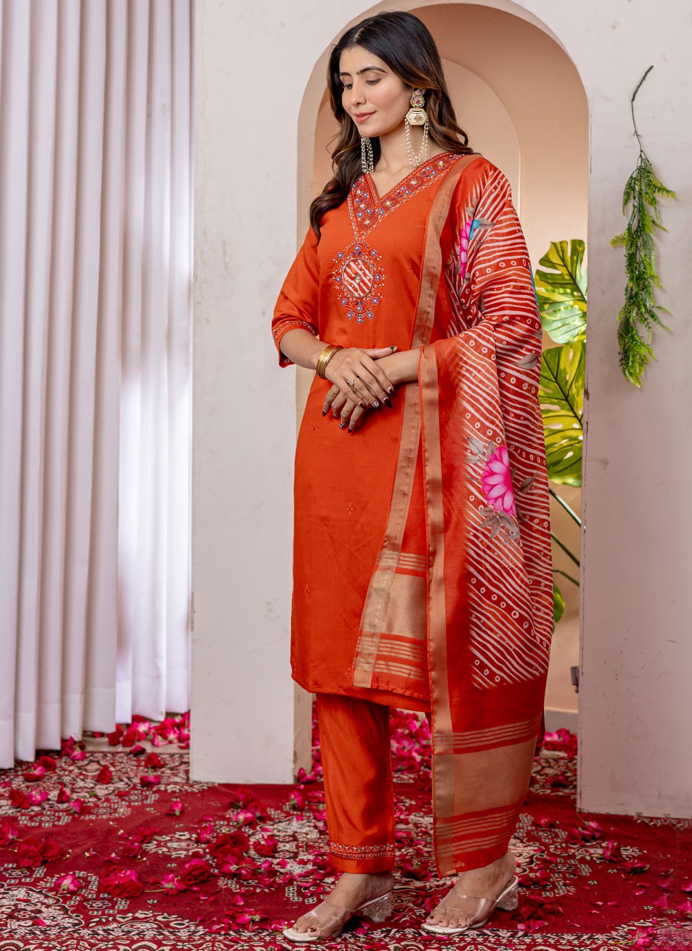 Salwar Suit Embroidered Orange T7541