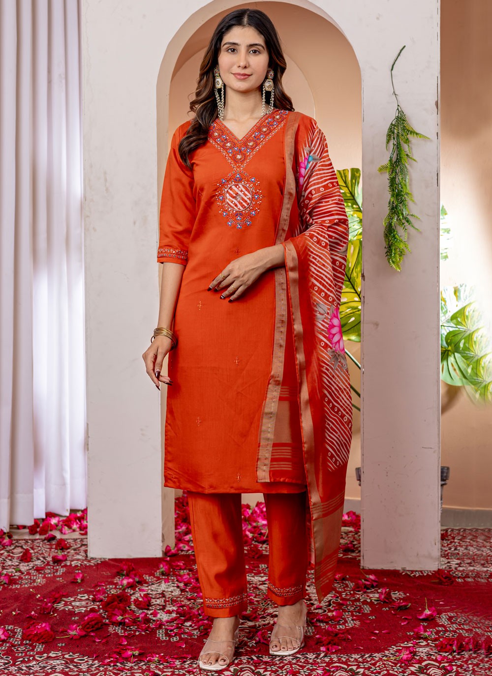 Salwar Suit Embroidered Orange T7541