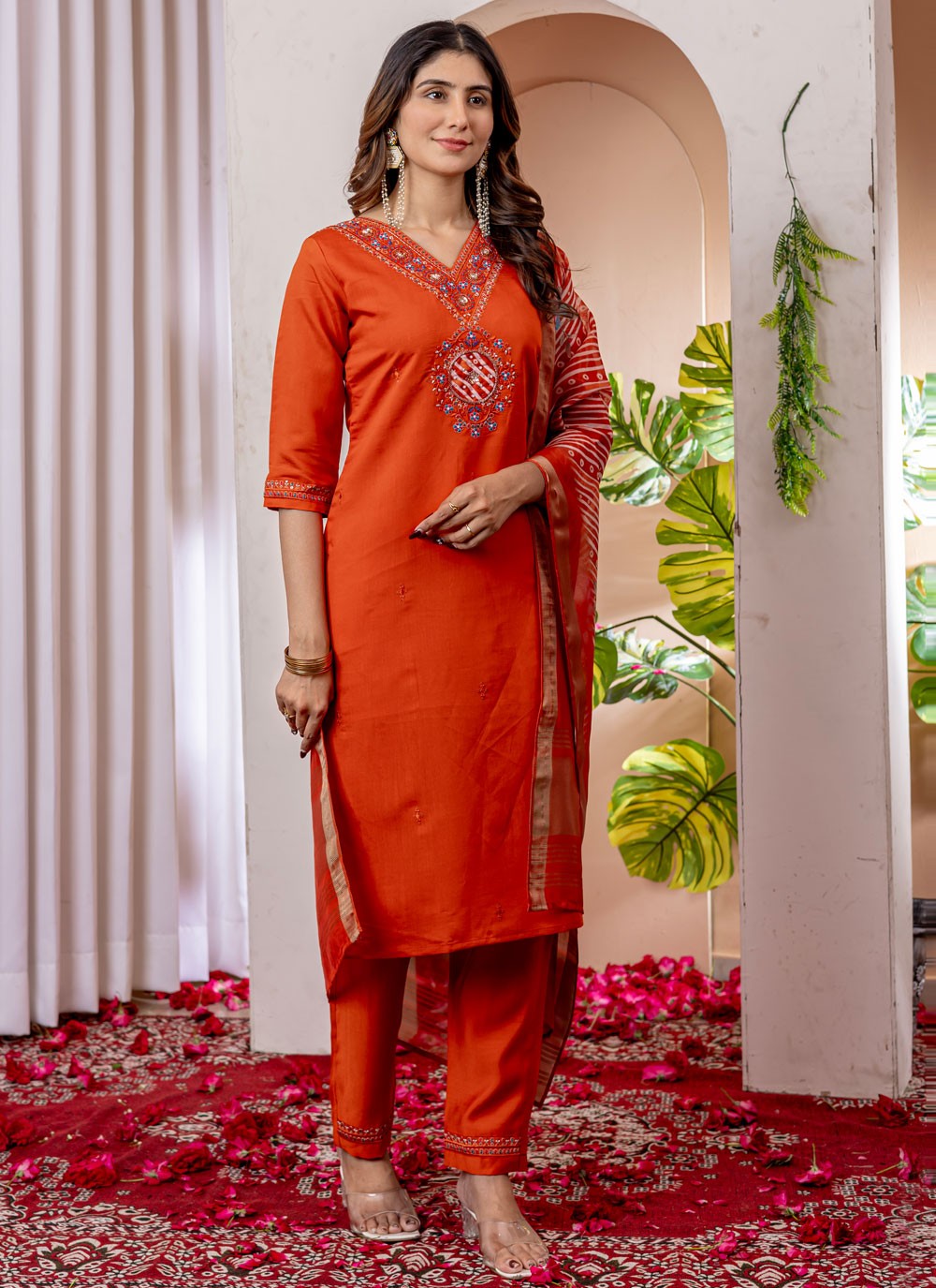Salwar Suit Embroidered Orange T7541