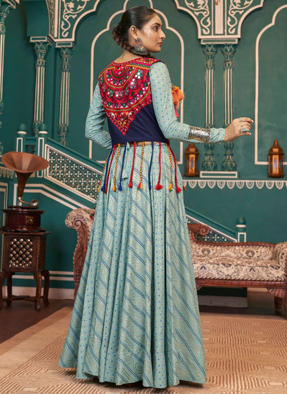 Foliage Prints Poly Silk Readymade Lehenga Choli - L2411